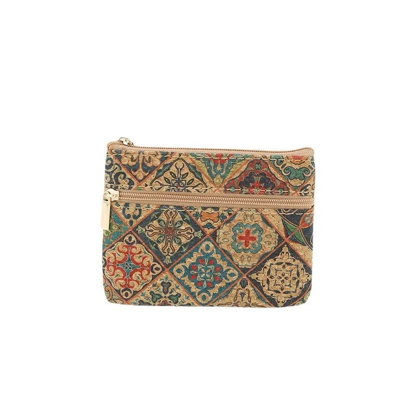 Porte-monnaie compact en liège naturel avec porte-clés et zip multifonction unisexe — photo 2
