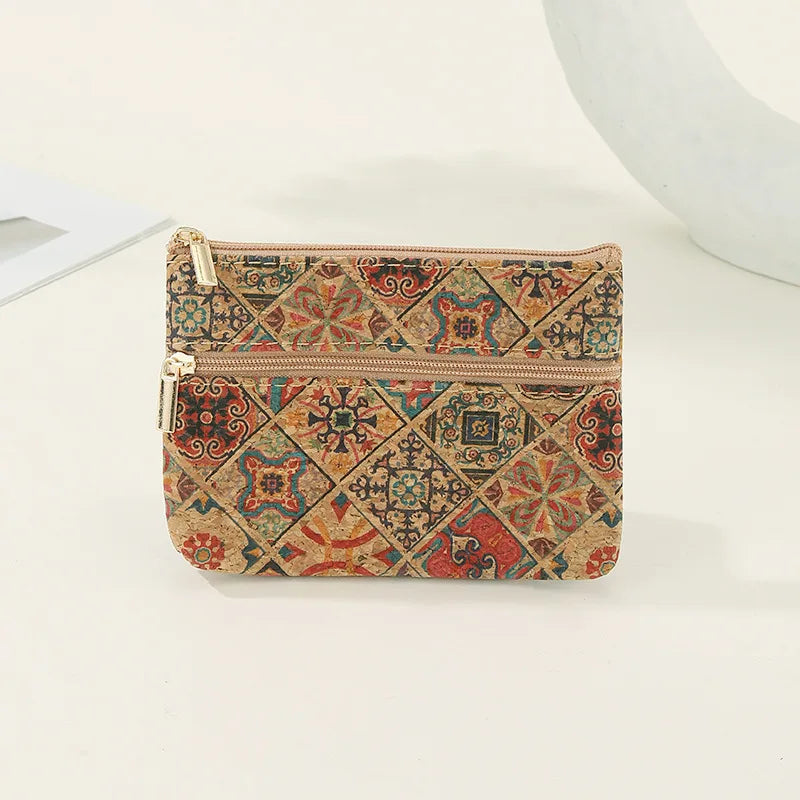 Porte-monnaie compact en liège naturel avec porte-clés et zip multifonction unisexe — photo 3