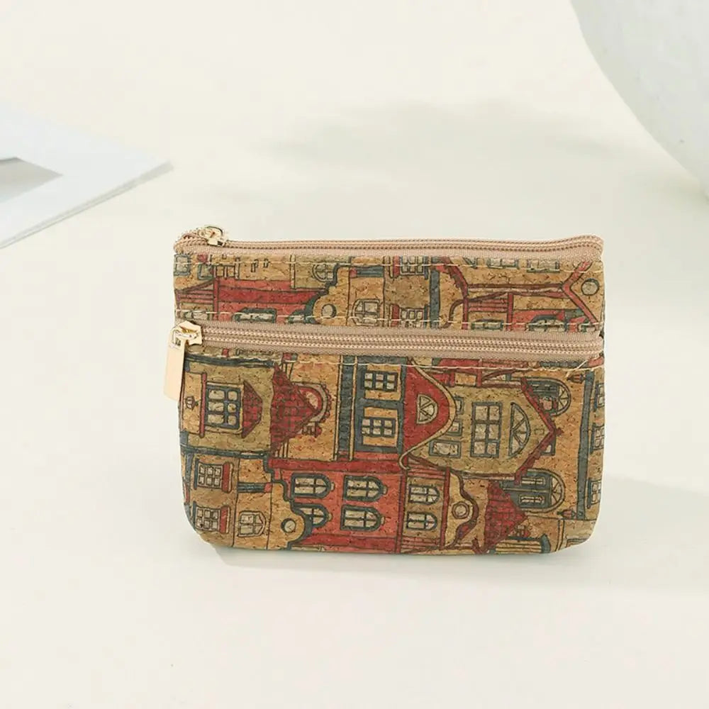 Porte-monnaie en liège motif ethnique zippé double compartiment compact — photo 3