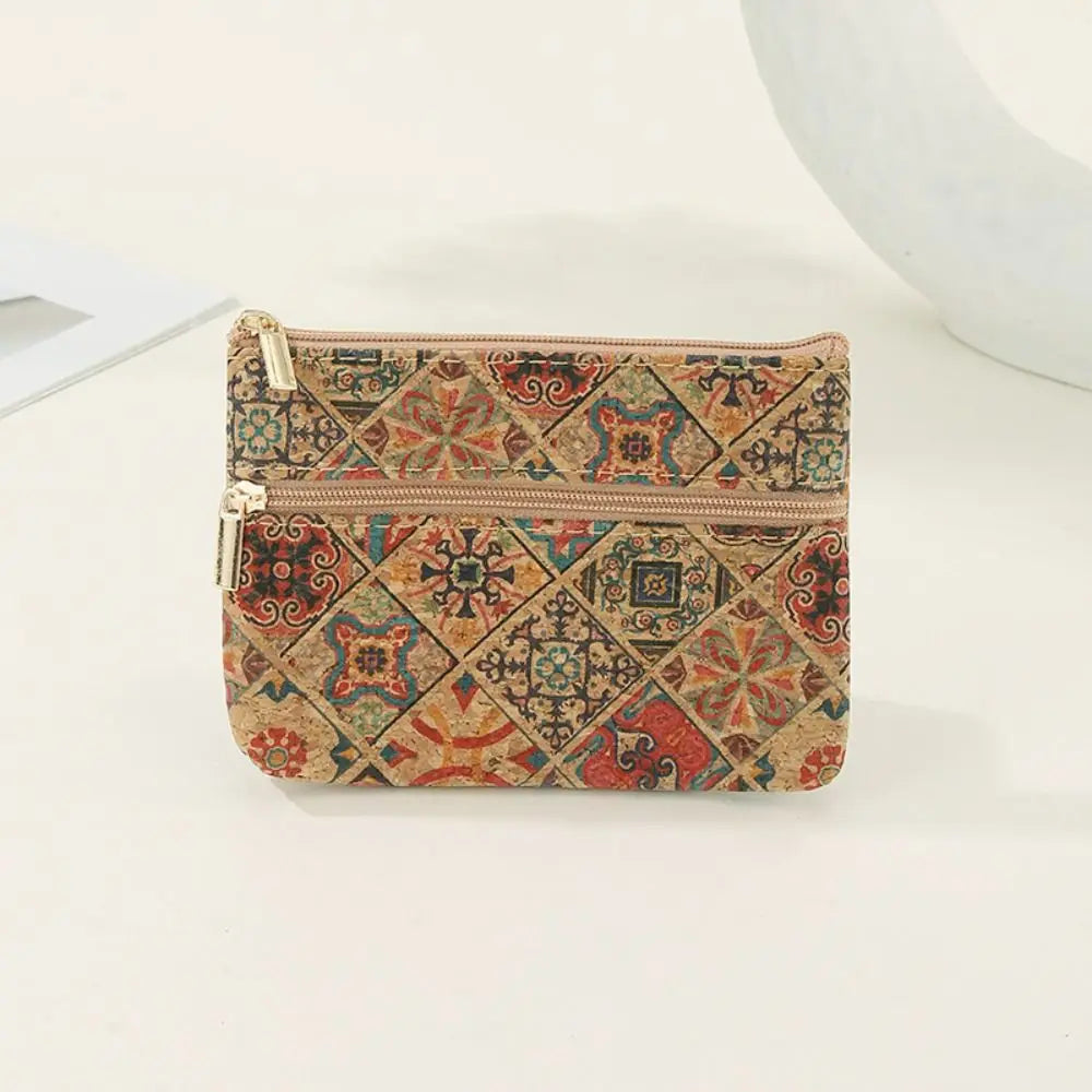 Porte-monnaie en liège motif ethnique zippé double compartiment compact — photo 4
