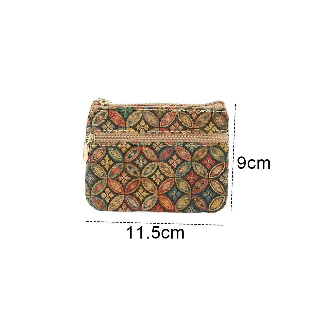 Porte-monnaie en liège motif ethnique zippé double compartiment compact — photo 5