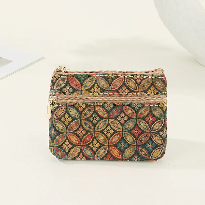 Porte-monnaie en liège motif ethnique zippé double compartiment compact — photo 6