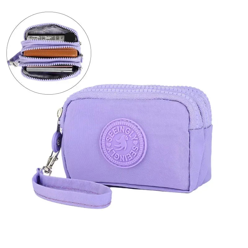 Porte-monnaie compact en nylon imperméable avec porte-cartes zippé pour femme — photo 3