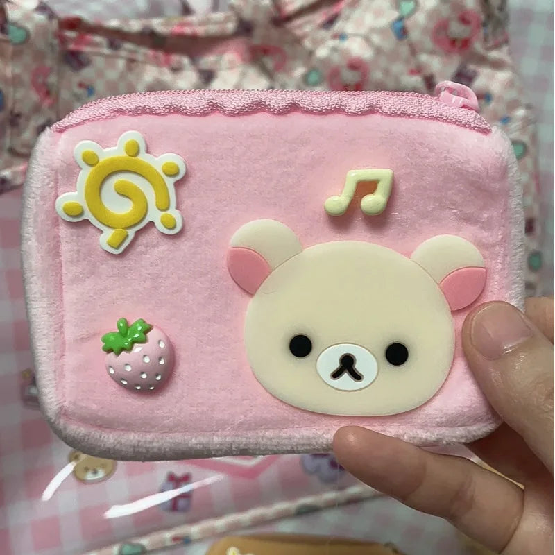 Porte-monnaie Rilakkuma en peluche avec fermeture zippée et porte-clés kawaii — photo 4
