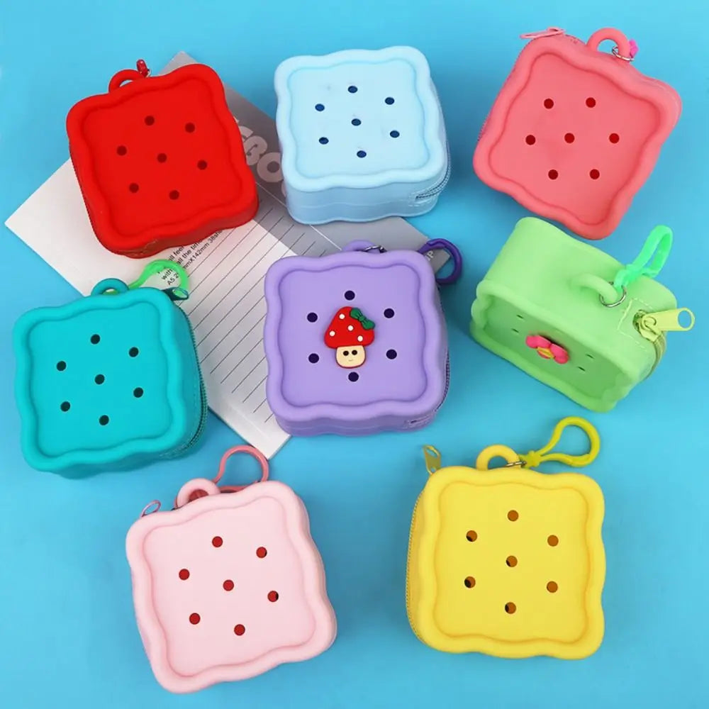 Porte-monnaie silicone carré avec fermeture zippée et porte-clés coloré — photo 1