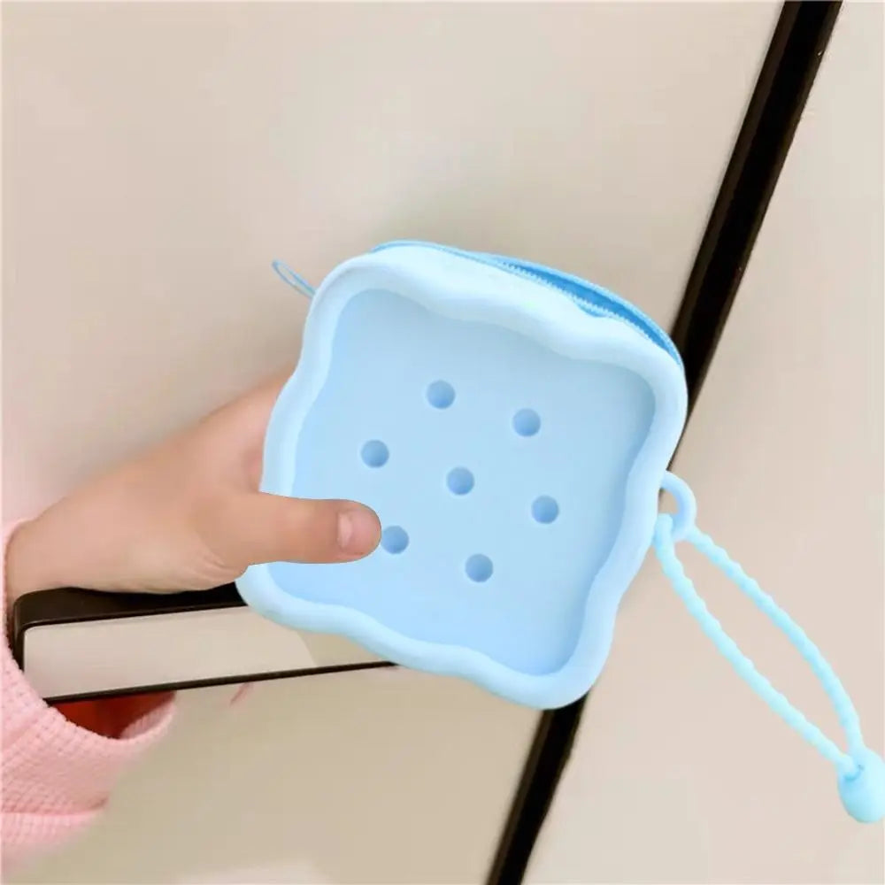 Porte-monnaie silicone carré avec fermeture zippée et porte-clés coloré — photo 2