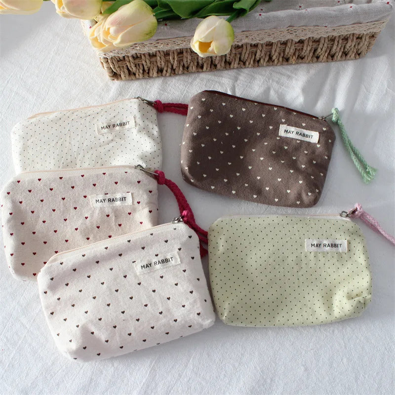 Porte-monnaie en toile à motifs cœurs pour femme avec fermeture zippée — photo 5