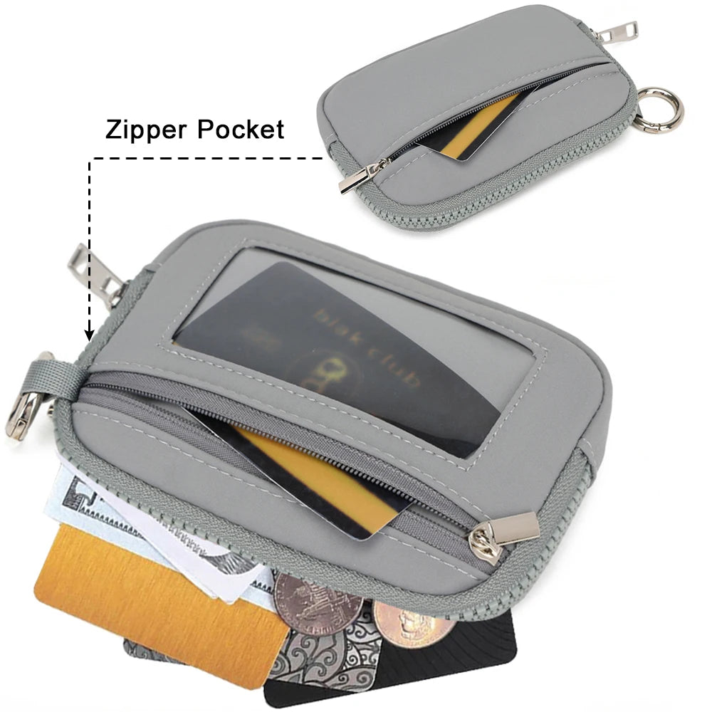 Porte-monnaie en toile polyester zippé avec fenêtre ID et porte-clés — photo 2