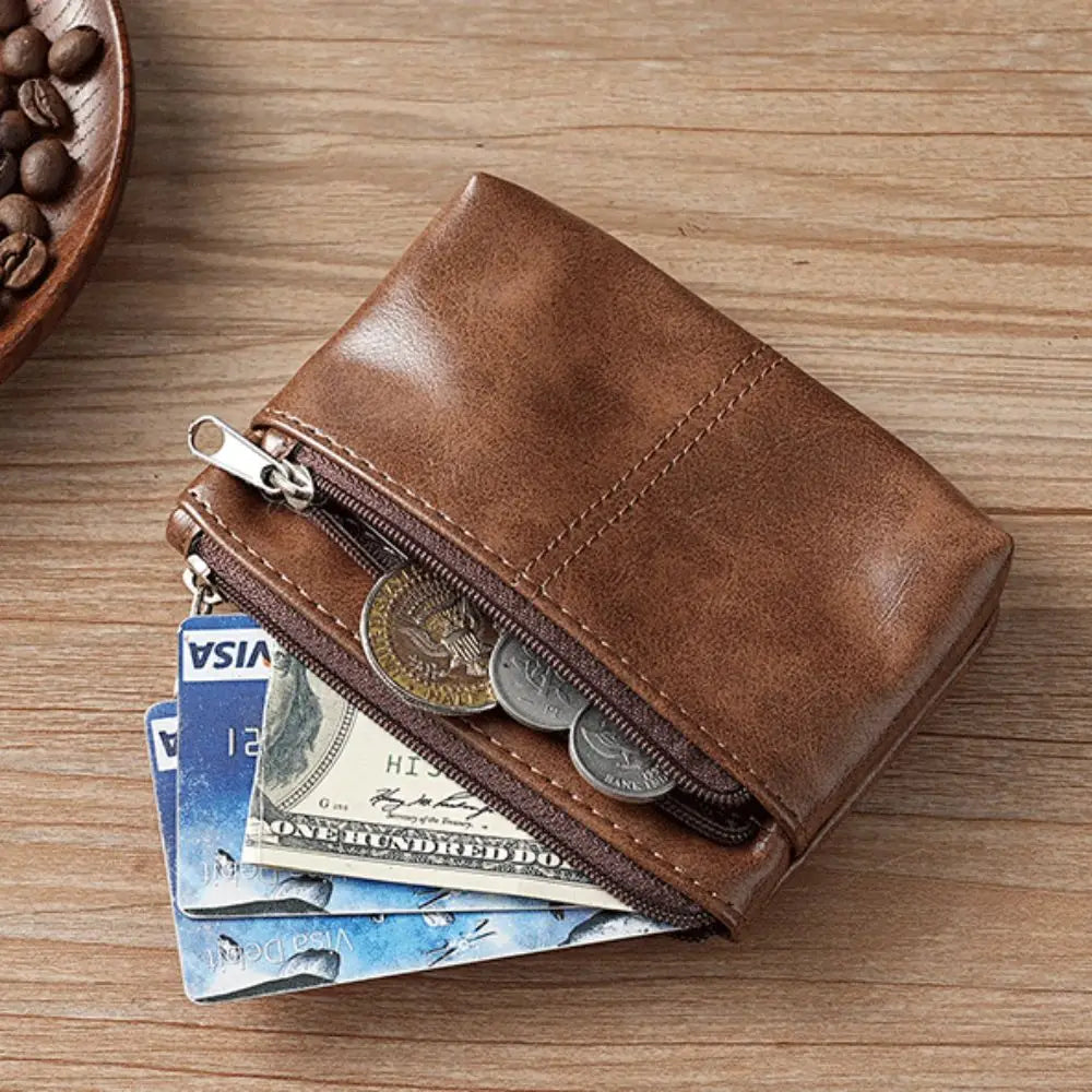 Porte-monnaie vintage en cuir PU avec double fermeture éclair et porte-cartes - Unisexe — photo 2