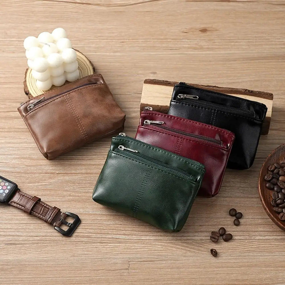 Porte-monnaie vintage en cuir PU avec double fermeture éclair et porte-cartes - Unisexe — photo 3