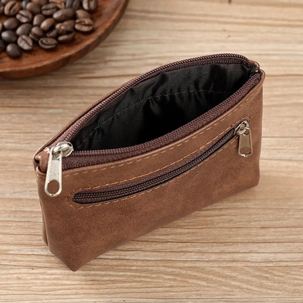 Porte-monnaie vintage en cuir PU avec double fermeture éclair et porte-cartes - Unisexe — photo 4