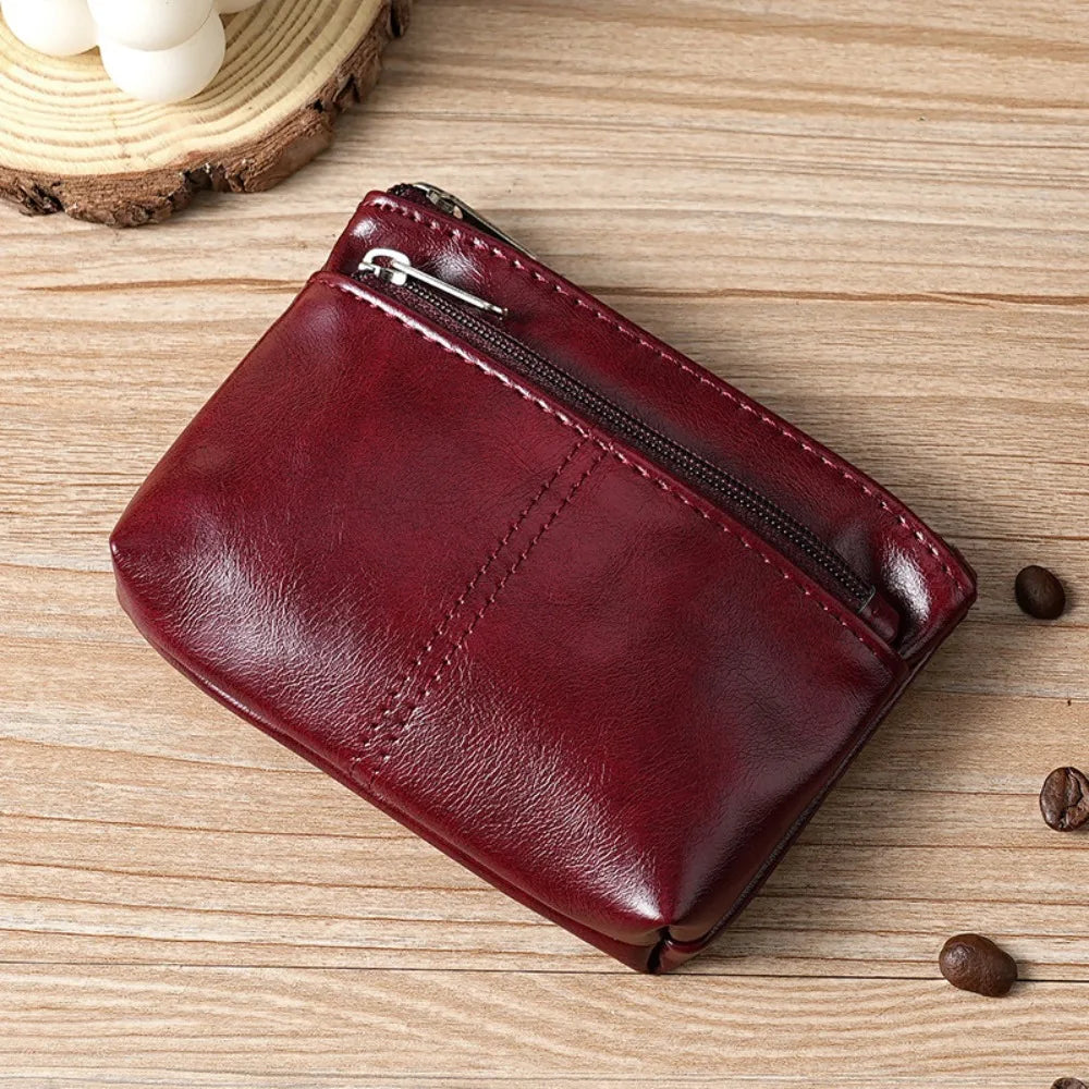 Porte-monnaie vintage en cuir PU avec double fermeture éclair et porte-cartes - Unisexe — photo 9