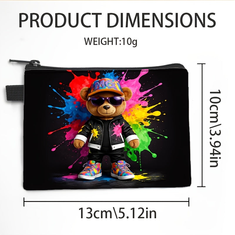 Porte-monnaie zippé à imprimé ours graffiti multicolore