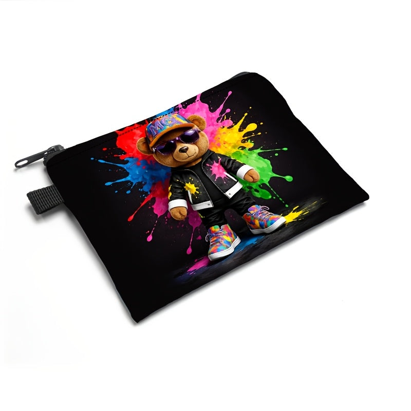 Porte-monnaie zippé à imprimé ours graffiti multicolore