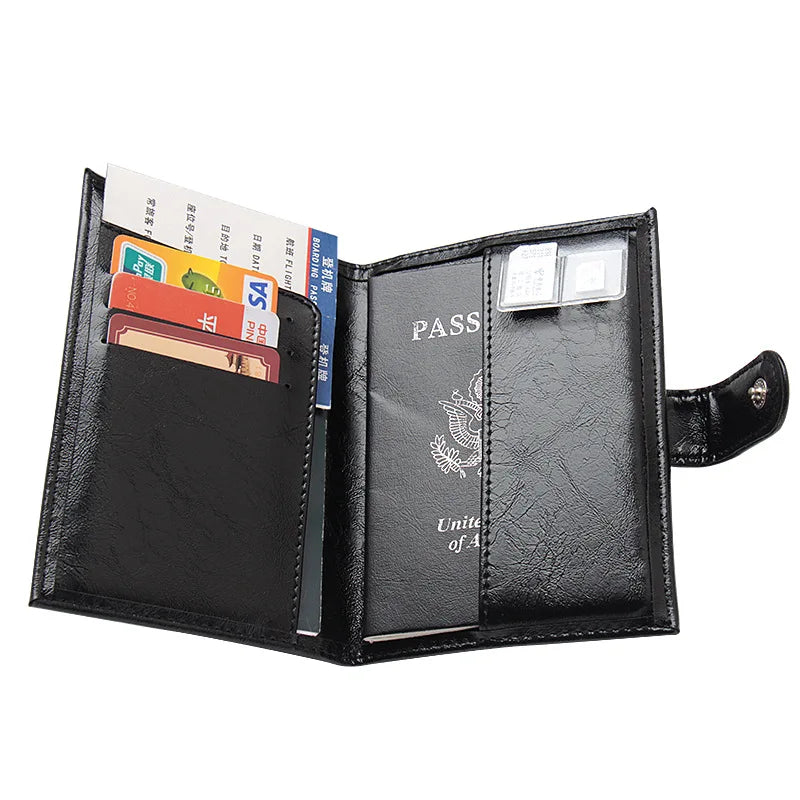 Porte-passeport en cuir PU effet ciré avec boucle de fermeture — photo 2 Image