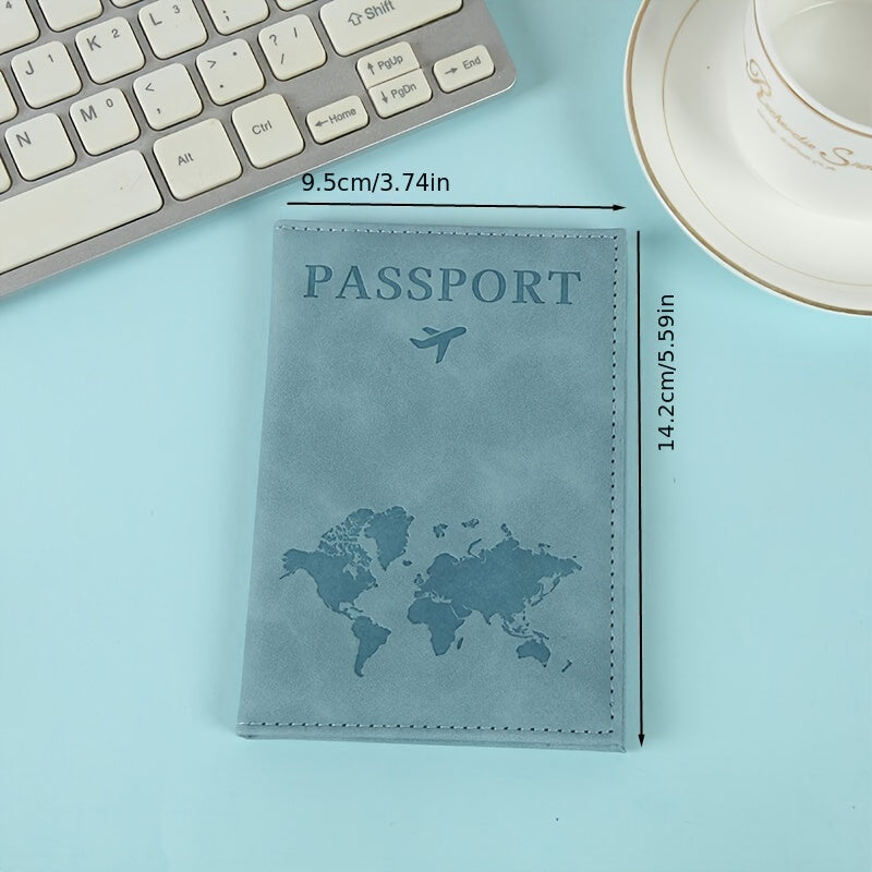 Porte-passeport en PU effet nubuck, carte du monde gaufrée
