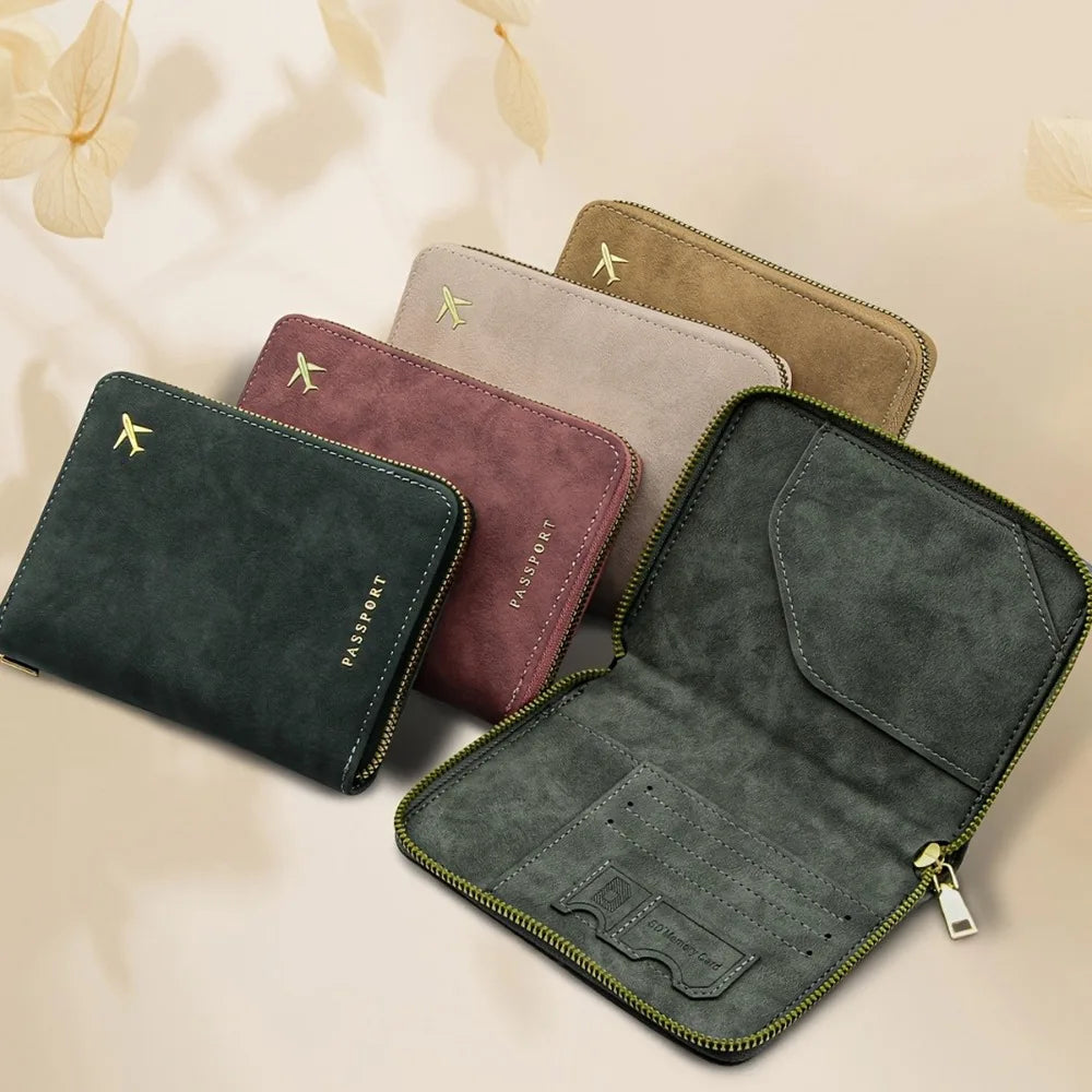 Porte-passeport zippé en cuir PU RFID avec rangements multiples pour voyage — photo 1