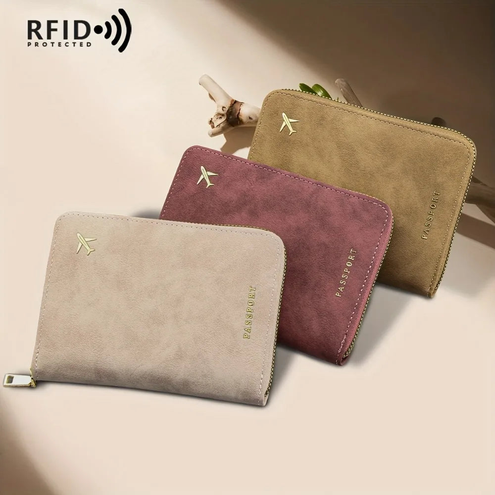 Porte-passeport zippé en cuir PU RFID avec rangements multiples pour voyage — photo 2