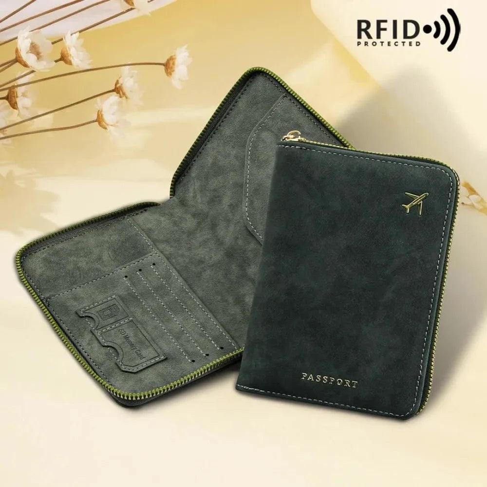 Porte-passeport zippé en cuir PU RFID avec rangements multiples pour voyage — photo 3 Image