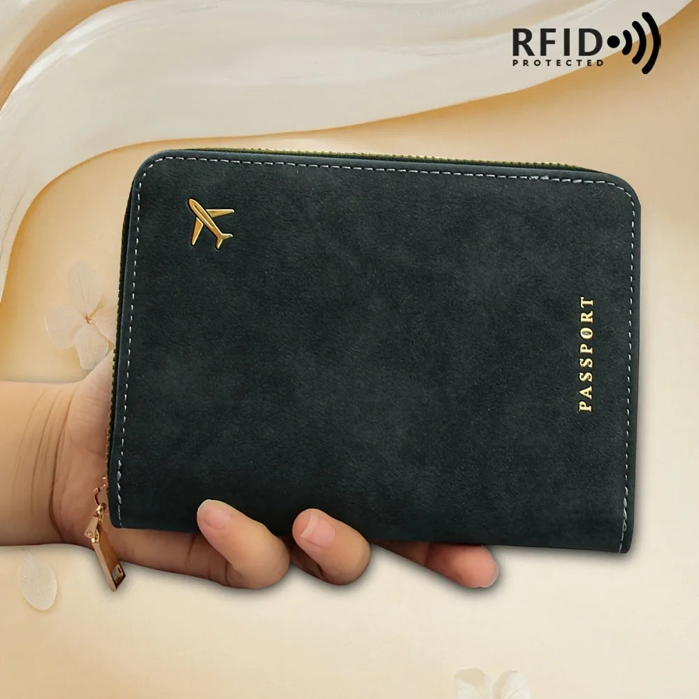 Porte-passeport zippé en cuir PU RFID avec rangements multiples pour voyage — photo 4