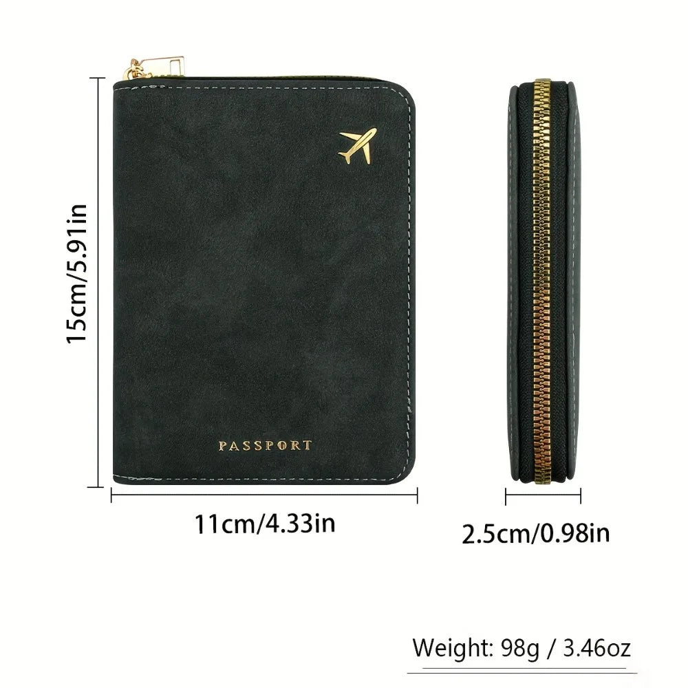 Porte-passeport zippé en cuir PU RFID avec rangements multiples pour voyage — photo 5 Image