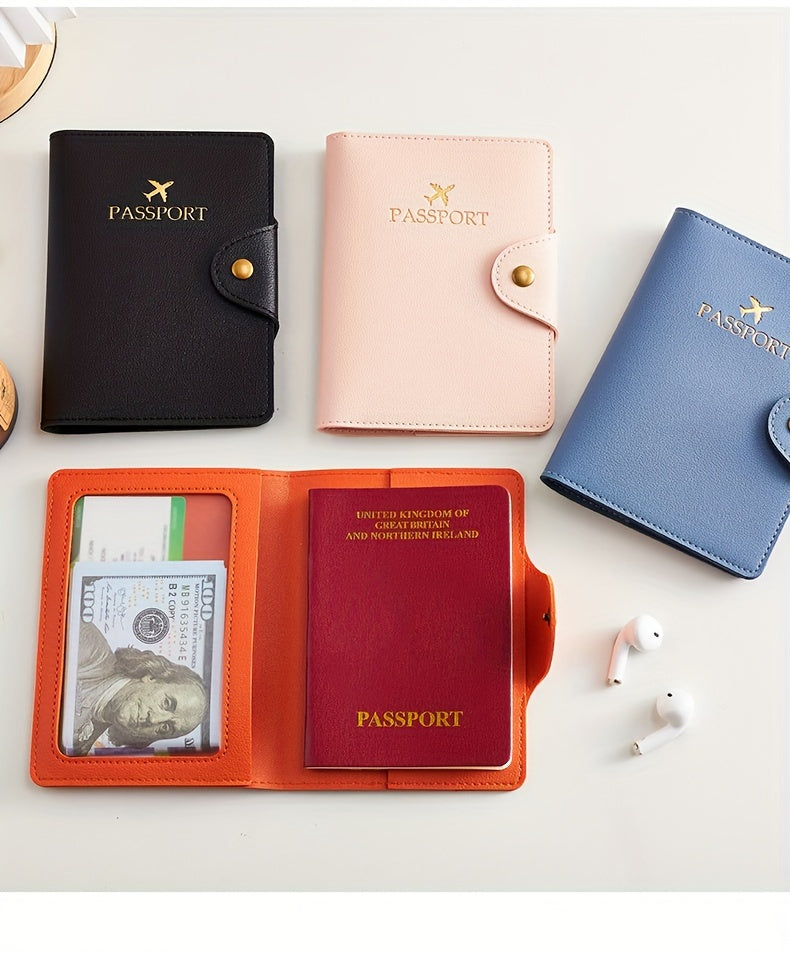 Porte-passeport similicuir à fermoir métallique, 5 coloris