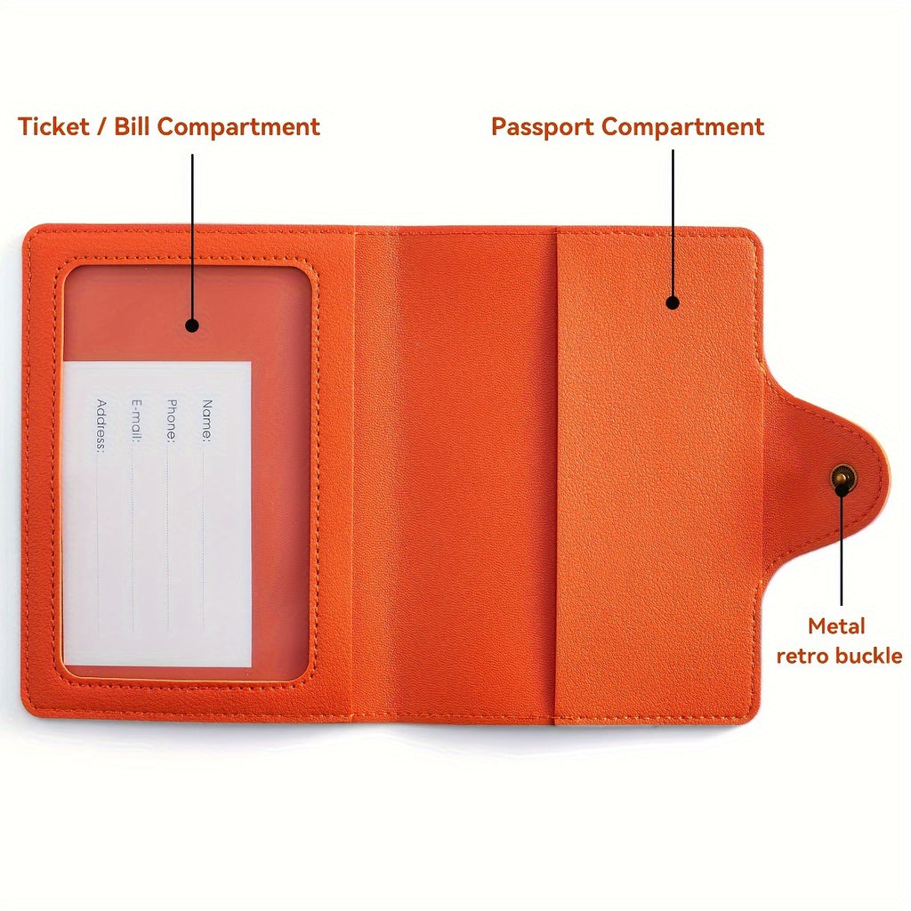 Porte-passeport similicuir à fermoir métallique, 5 coloris