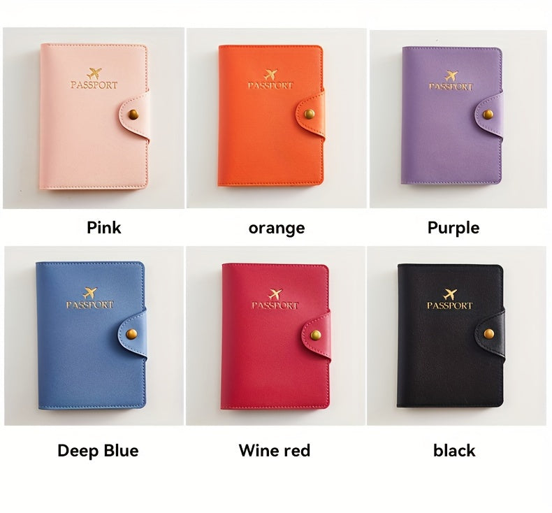 Porte-passeport similicuir à fermoir métallique, 5 coloris