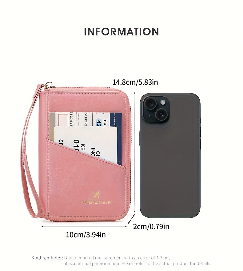 Porte-passeport zippé anti-RFID à 11 rangements et dragonne