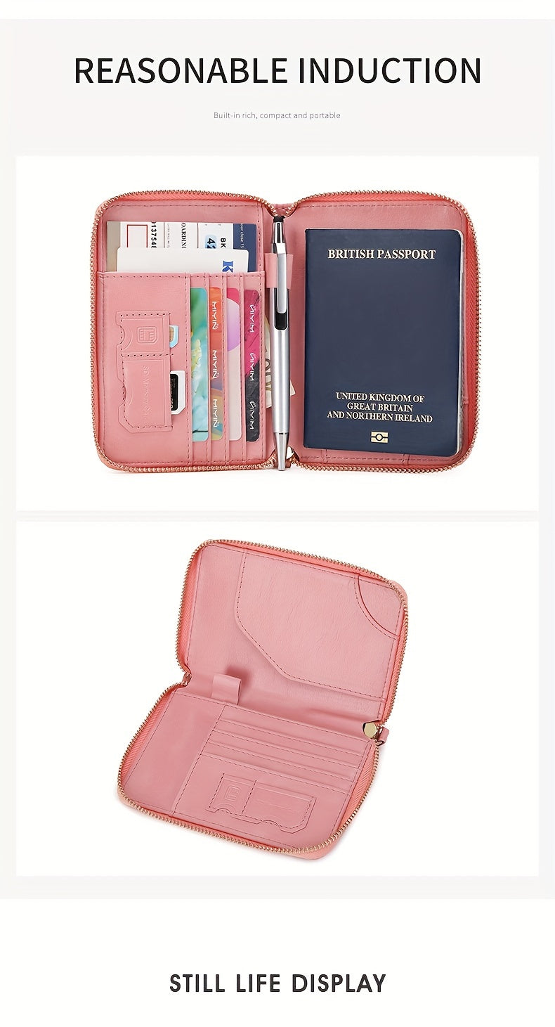 Porte-passeport zippé anti-RFID à 11 rangements et dragonne