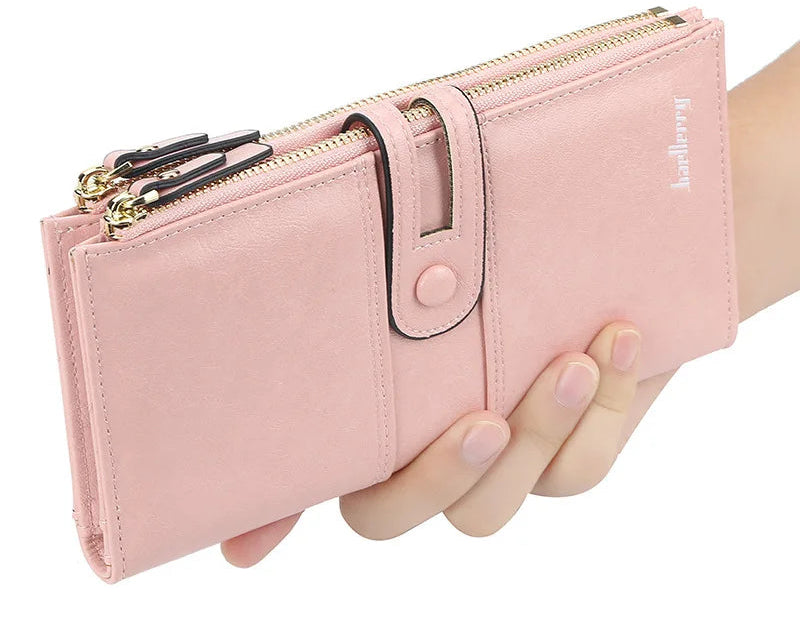 Portefeuille long en cuir pu souple avec boucle et double zip pour femme — photo 1
