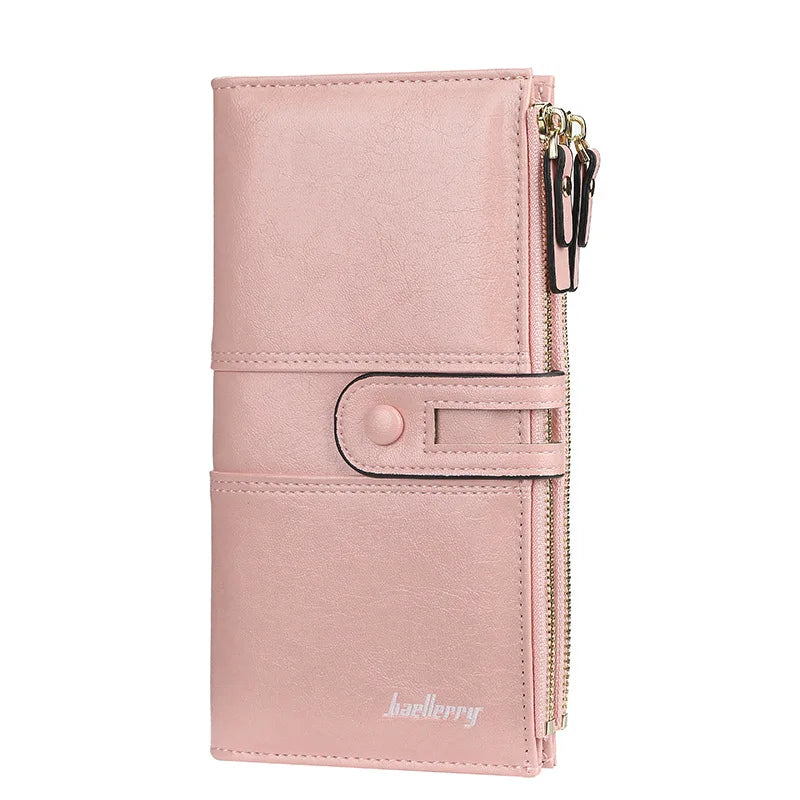 Portefeuille long en cuir pu souple avec boucle et double zip pour femme — photo 10