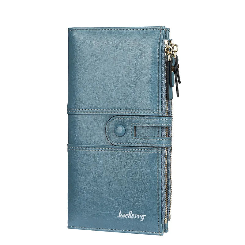 Portefeuille long en cuir pu souple avec boucle et double zip pour femme — photo 11