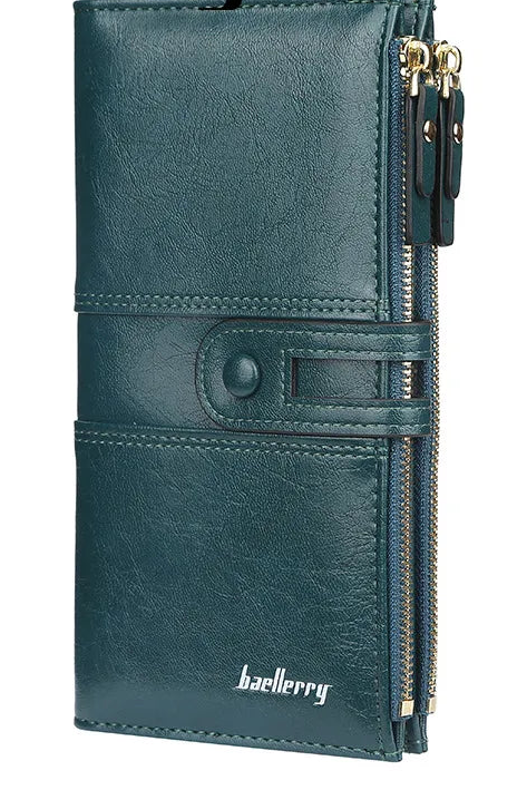 Portefeuille long en cuir pu souple avec boucle et double zip pour femme — photo 3