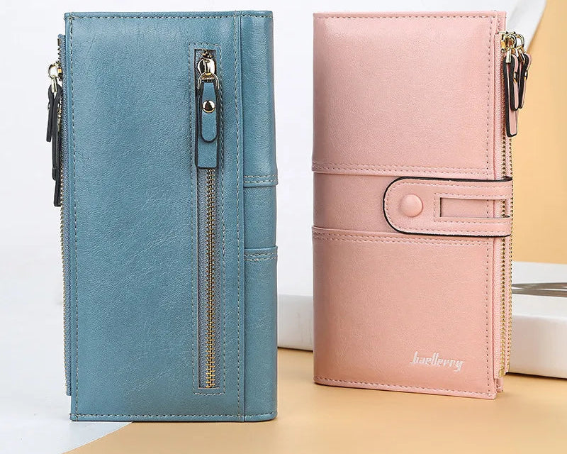 Portefeuille long en cuir pu souple avec boucle et double zip pour femme — photo 4 Image