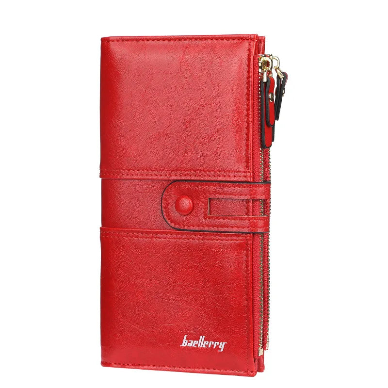 Portefeuille long en cuir pu souple avec boucle et double zip pour femme — photo 6