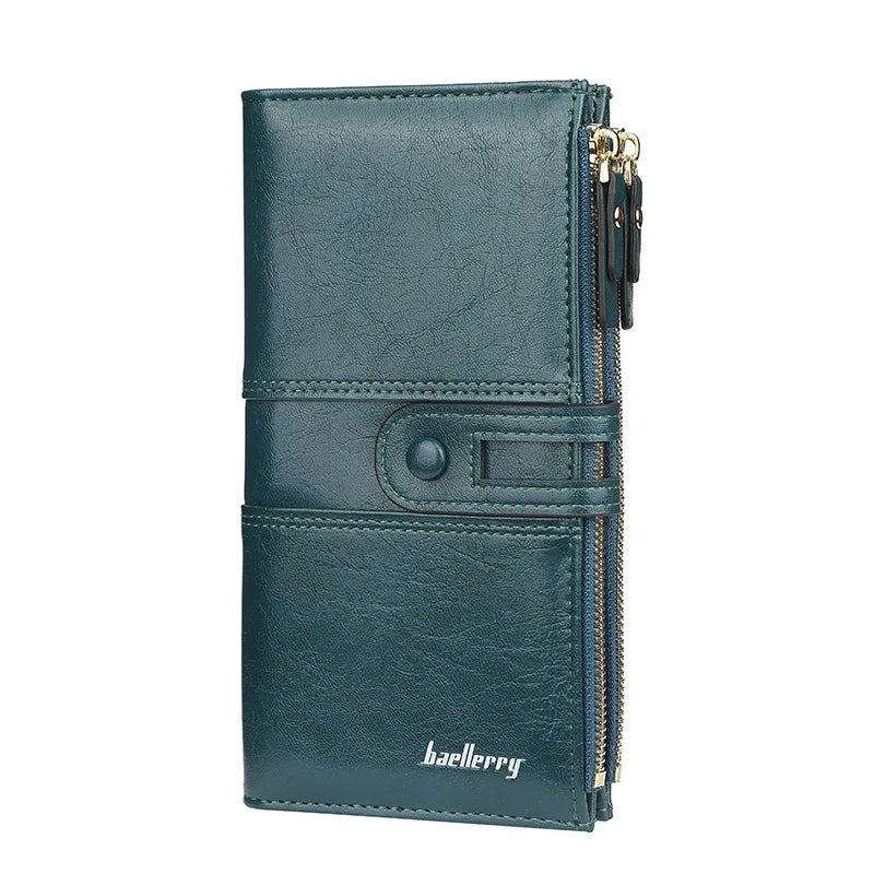 Portefeuille long en cuir pu souple avec boucle et double zip pour femme — photo 7