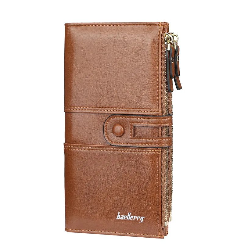 Portefeuille long en cuir pu souple avec boucle et double zip pour femme — photo 8