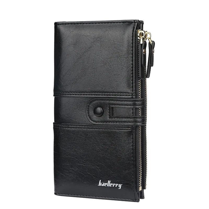 Portefeuille long en cuir pu souple avec boucle et double zip pour femme — photo 9