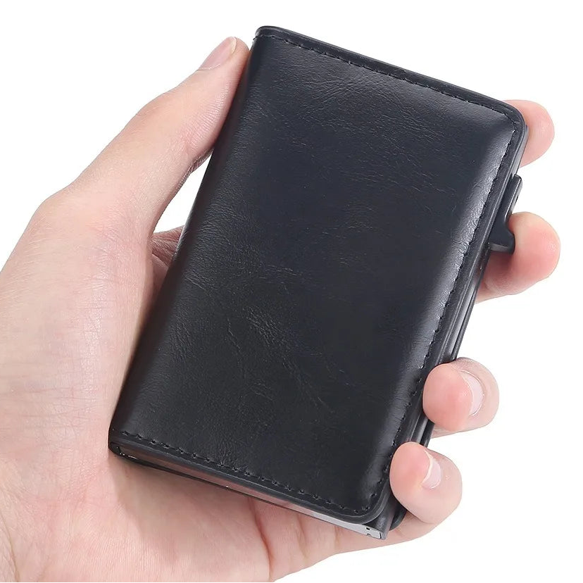 Portefeuille carte RFID homme en cuir PU avec éjection automatique et design compact — photo 1