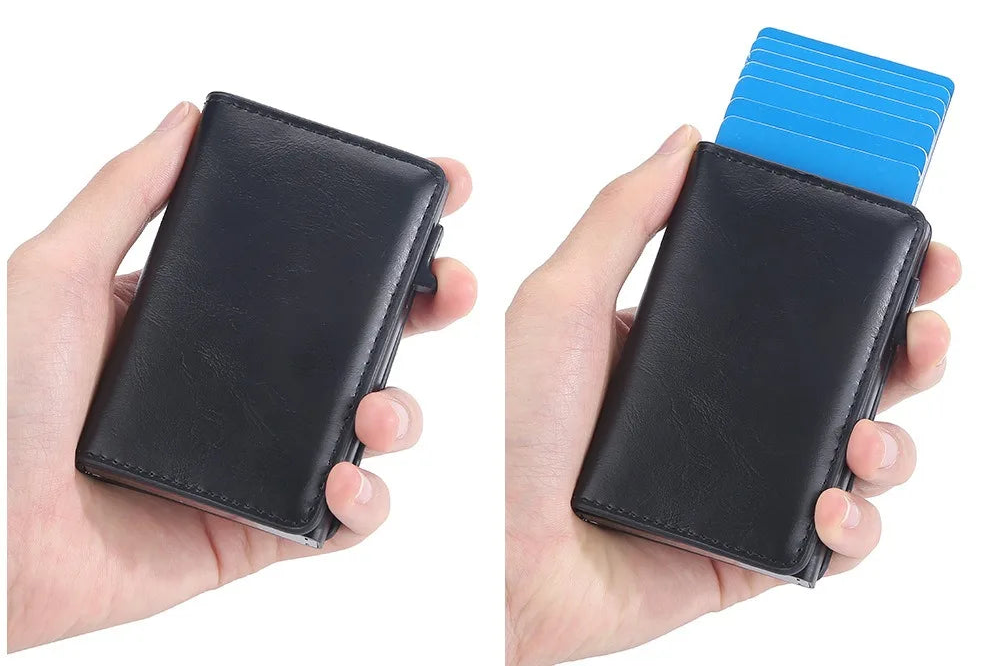 Portefeuille carte RFID homme en cuir PU avec éjection automatique et design compact — photo 3