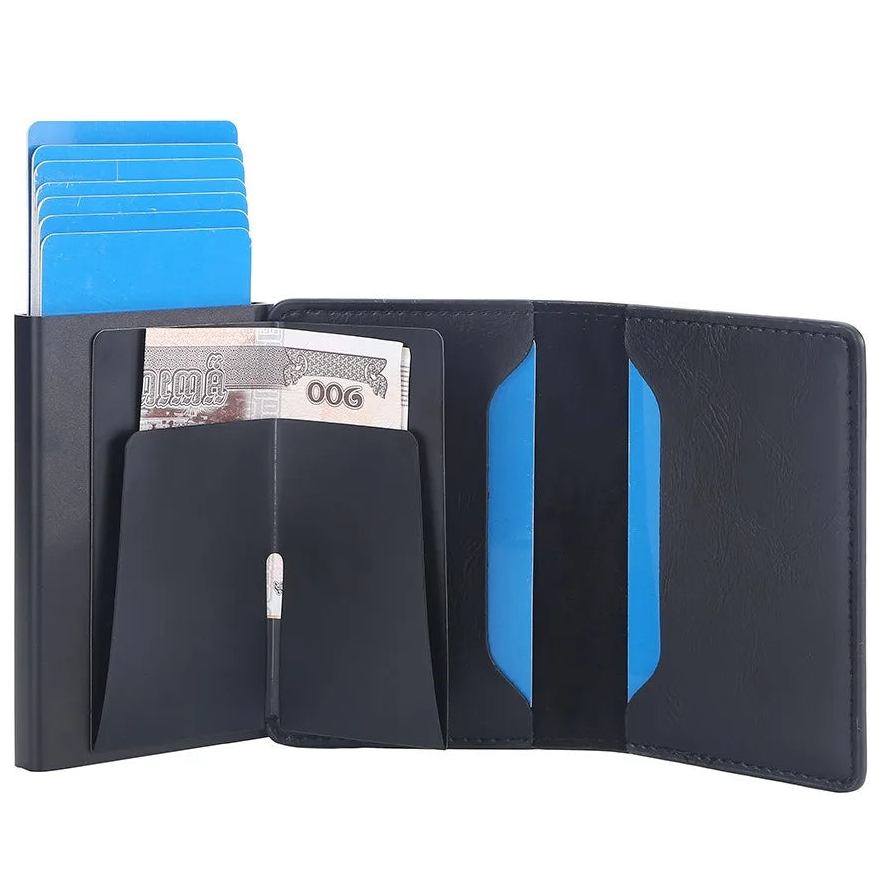 Portefeuille carte RFID homme en cuir PU avec éjection automatique et design compact — photo 4