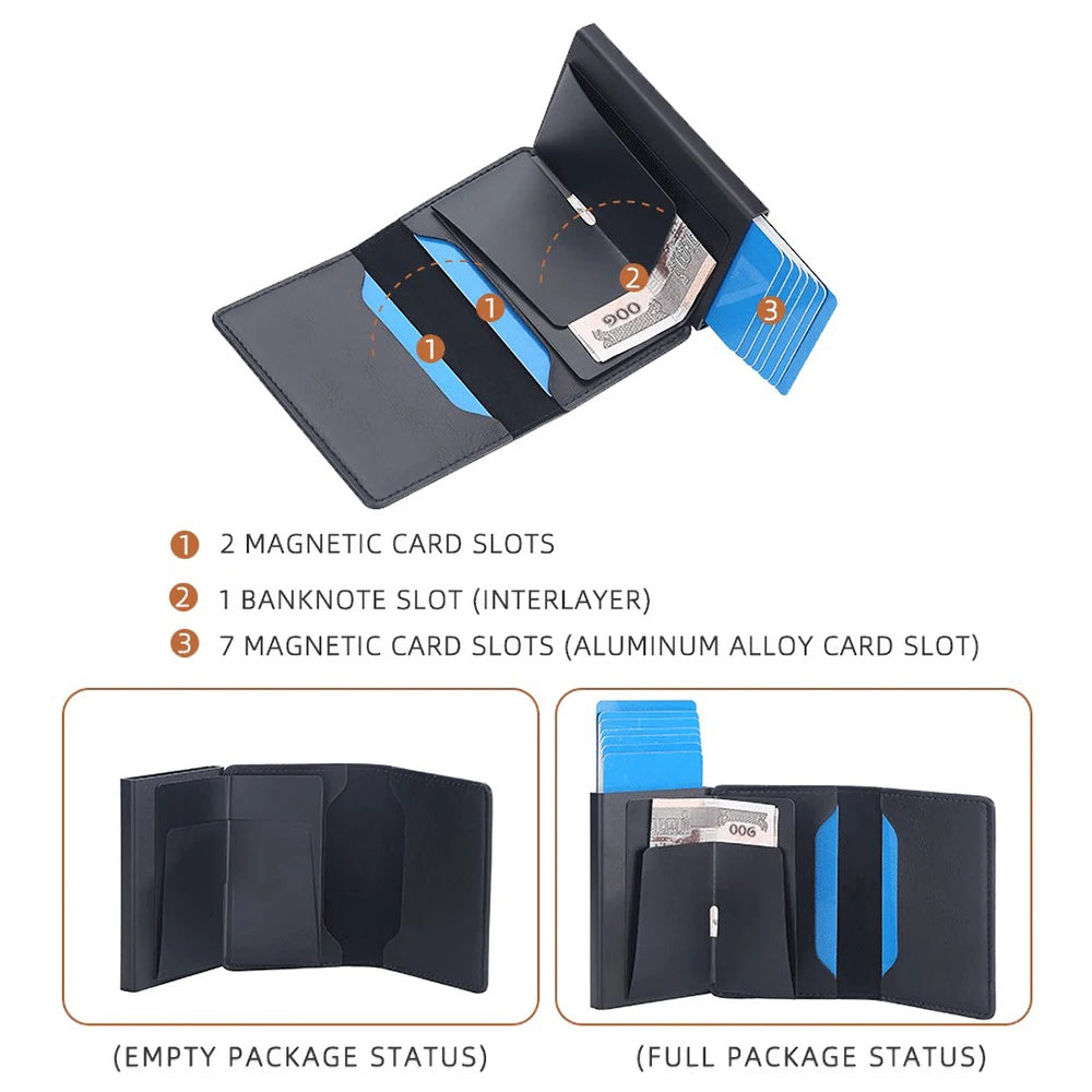 Portefeuille carte RFID homme en cuir PU avec éjection automatique et design compact — photo 6