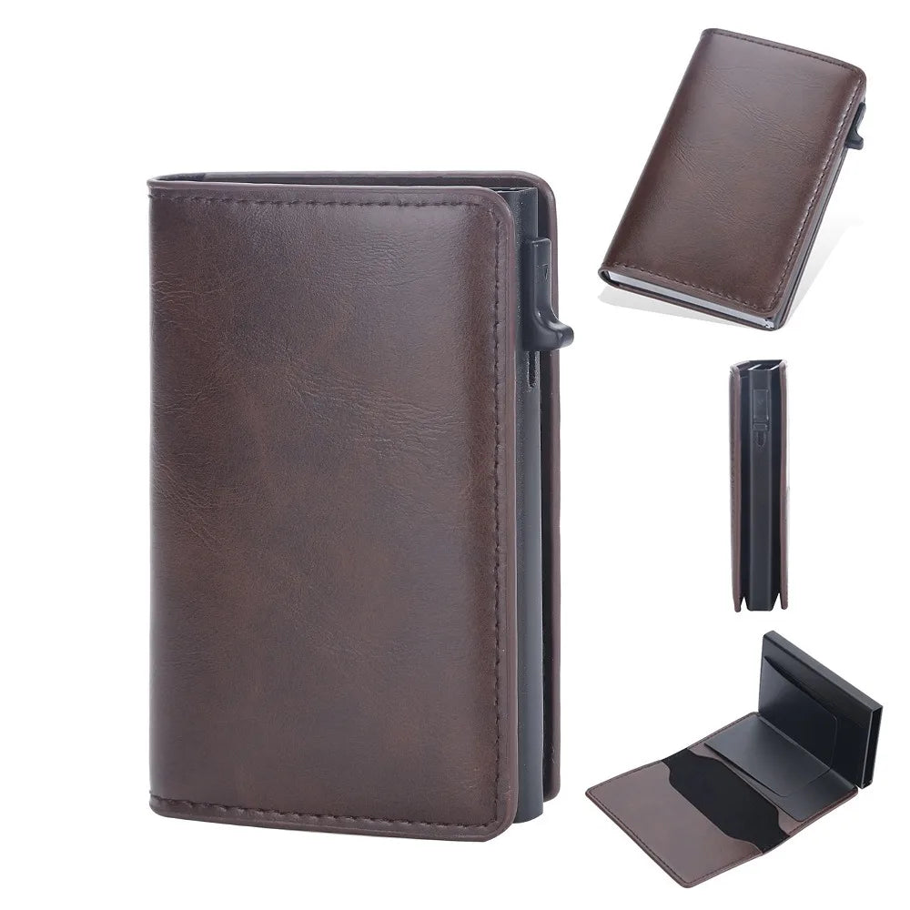 Portefeuille carte RFID homme en cuir PU avec éjection automatique et design compact — photo 7