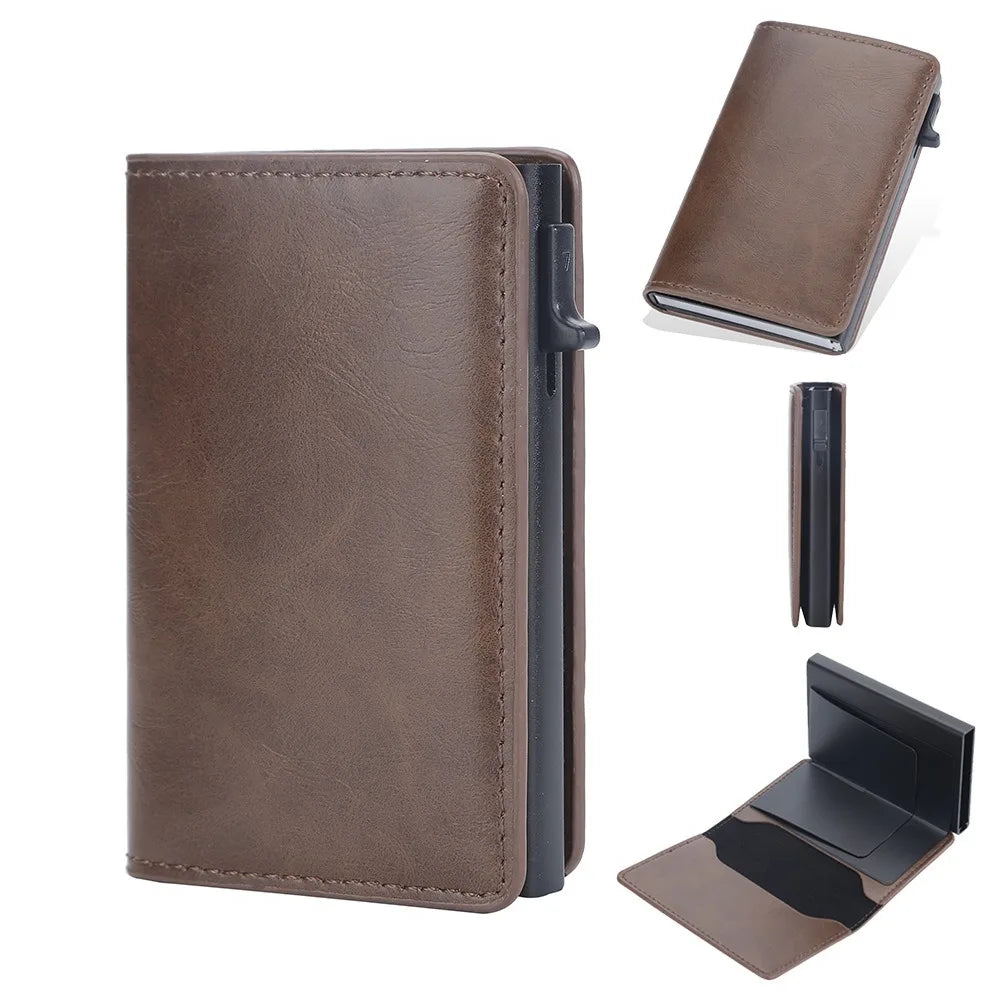 Portefeuille carte RFID homme en cuir PU avec éjection automatique et design compact — photo 8 Image