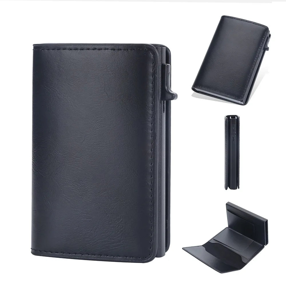 Portefeuille carte RFID homme en cuir PU avec éjection automatique et design compact — photo 9