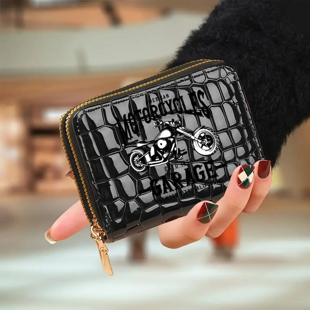 Portefeuille compact femme à double zip en similicuir avec motif chat et porte-cartes — photo 10