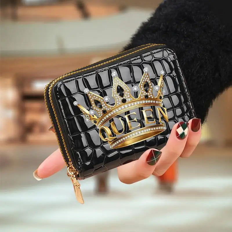 Portefeuille compact femme à double zip en similicuir avec motif chat et porte-cartes — photo 11