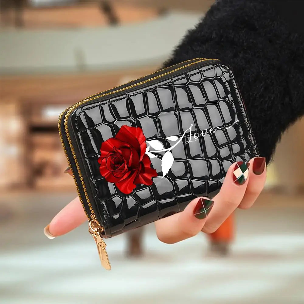 Portefeuille compact femme à double zip en similicuir avec motif chat et porte-cartes — photo 14