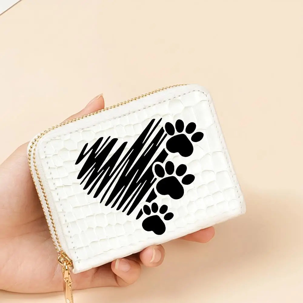Portefeuille compact femme à double zip en similicuir avec motif chat et porte-cartes — photo 16